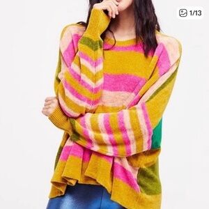 Free People All About You Colorful Striped Women's Sweater